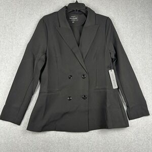 Haute Monde Blazer Womens Medium Black Double Breasted Stretch Suit Jacket NWT
